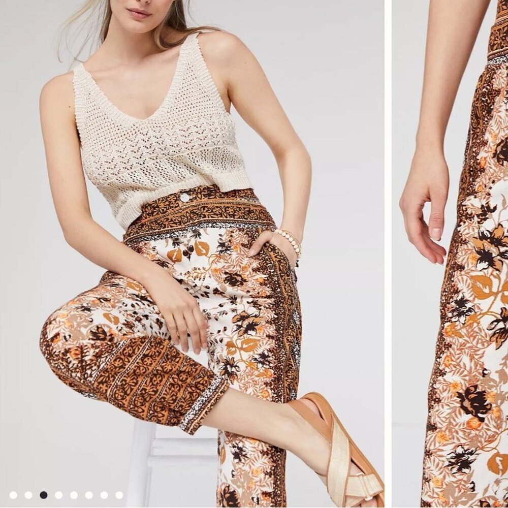 Anthropologie - Floral Print Linen Blend Joggers - Scarf Print - sz 4
